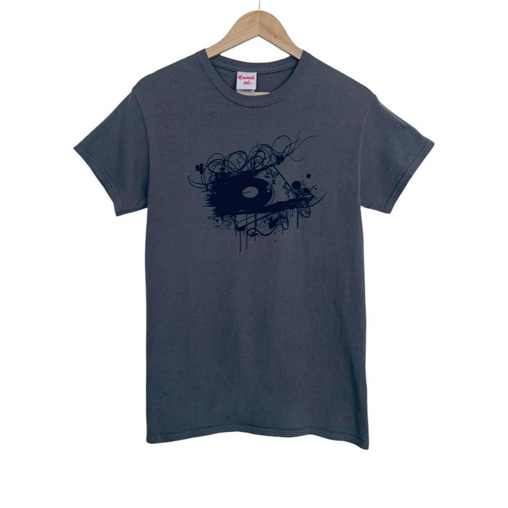 DJ Turntable Graphic Tee | Slim Fit | Size S | Grey